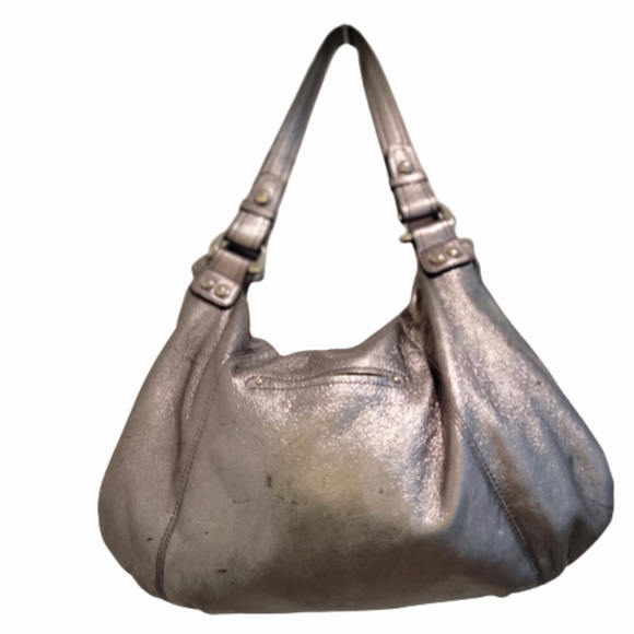 🚩SOLD🚩💥 B. MAKOWSKY LARGE SILVER METALLIC GENUINE LEATHER SHOULDER BAG - Picture 3 of 17